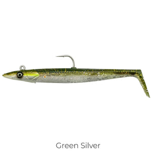 Savage Gear Sandeel Sinking V2 Lures 12cm 22g Green Silver – Realistic Sandeel Action