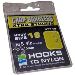 Preston Innovation Extra Strong Carp Hooks to Nylon Barbless Size 18