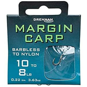 Drennan Barbless Margin Carp Hooks To Nylon – 10 Size Hooks Tied to 8lb Line | Perfect for Carp Fishing