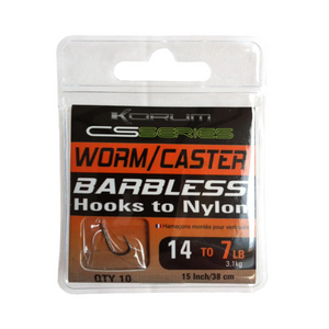 Korum CS Series Worm/Caster Barbless Hooks To Nylon - Versatile and Durable